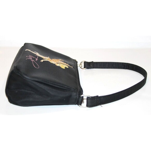 Disney Tinker Bell Tink Black Nylon Zippered Strapped Sequin Tote Bag Purse  8" - Picture 3 of 11